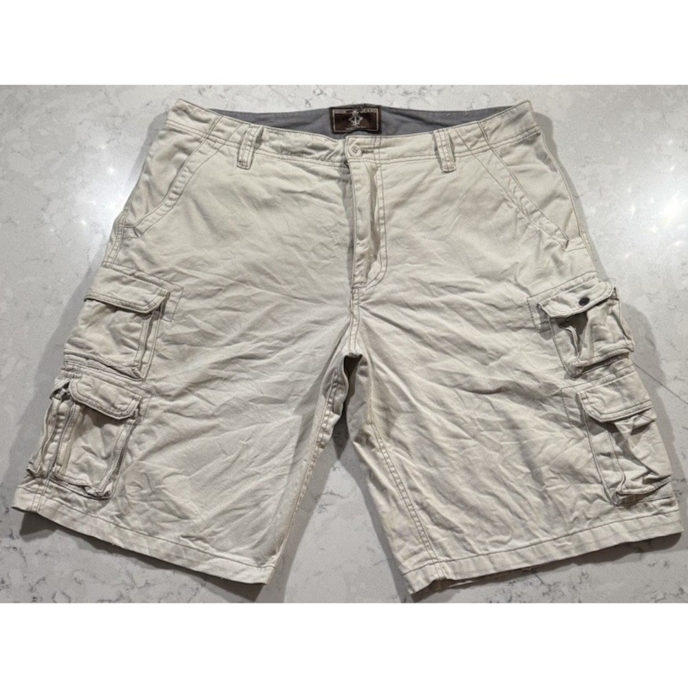 Iron Co Cargo Shorts Mens 38 Khaki Tan Cotton Utility Military Skate Y2K Style